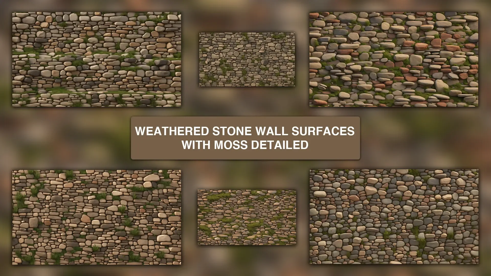 Weathered Stone Wall Surfaces with Moss Detailed Background Images Pack image